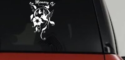 In Memory Of Swirl Vine Hummingbird Car or Truck Window Vinyl Decal Sticker
