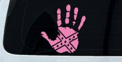Muddy Dirty Hand Wave Confederate Rebel Flag Off Road Car or Truck Window Vinyl Decal Sticker (Pink)