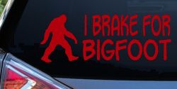 I Brake For BigFoot Car or Truck Window Decal Sticker (Red)