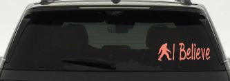 I Believe BigFoot Car or Truck Window Decal Sticker (Coral)