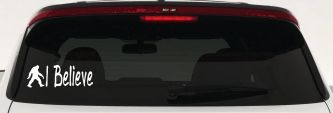 I Believe BigFoot Car or Truck Window Vinyl Decal Sticker (White)