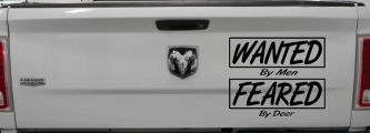Wanted By Men Feared By Deer Hunting Car or Truck Window Decal Sticker (Black)