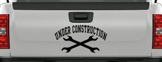 Under Construction Crossed Wrenches Motor Sports Car or Truck Window Decal Sticker (Black)