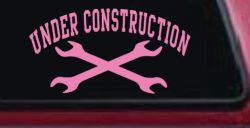 Under Construction Crossed Wrenches Motor Sports Car or Truck Window Decal Sticker (Pink)