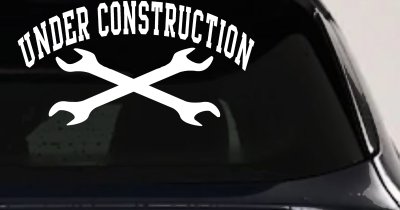 Under Construction Crossed Wrenches Motor Sports Car or Truck Window Vinyl Decal Sticker