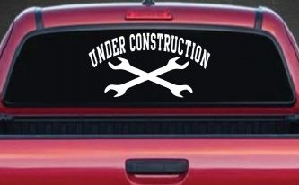 Under Construction Crossed Wrenches Motor Sports Car or Truck Window Decal Sticker