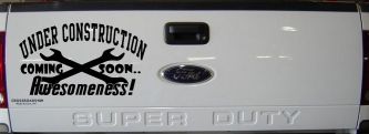 Under Construction Coming Soon Awesomeness Moto Sports Car or Truck Window Decal Sticker (Black)