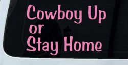 Cowboy Up Or Stay Home Western Car or Truck Window Decal Sticker (Pink)
