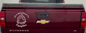 Life Is Better Around The Campfire Camping Hiking Hunting And Fishing Car or Truck Window Decal Sticker (White)