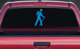 Hiking Hiker Stick Figure Car or Truck Window Decal Sticker (Blue)