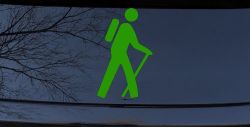 Hiking Hiker Stick Figure Car or Truck Window Decal Sticker (Lime)