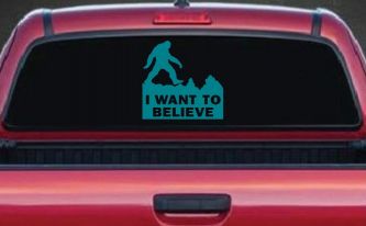 I Want To Believe Bigfoot Sasquatch Yetti Car or Truck Window Decal Sticker (Turquoise Blue)