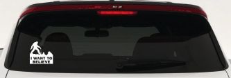 I Want To Believe Bigfoot Sasquatch Yetti Car or Truck Window Decal Sticker (White)