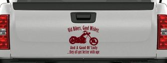 Old Bikers Good Wiskey And A Good Ol' Lady They All Get Better With Age Biker Car or Truck Window Decal Sticker (Purple Red)