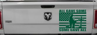 All Gave Some Some Gave All Flag Soldier at Cross Military Car or Truck Window Decal Sticker (Dark Green)