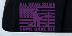 All Gave Some Some Gave All Flag Soldier at Cross Military Car or Truck Window Decal Sticker (Violet)