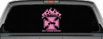 Hell Was Full So I Came Back Maltese Cross Bike Biker Car or Truck Window Decal Sticker (Pink)