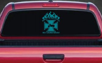 Hell Was Full So I Came Back Maltese Cross Bike Biker Car or Truck Window Decal Sticker (Turquoise Blue)