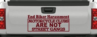 End Biker Harassment Motorcycle Clubs Not Street Gangs Car or Truck Window Decal Sticker (Purple Red)