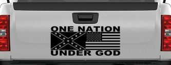 One Nation Under God Confederate And American Flag Country Car or Truck Window Decal Sticker (Black)