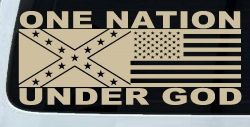 One Nation Under God Confederate And American Flag Country Car or Truck Window Decal Sticker (Desert Sand)