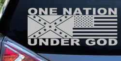 One Nation Under God Confederate And American Flag Country Car or Truck Window Decal Sticker (Light Gray)