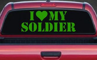 I Love My Soldier Military Car or Truck Window Vinyl Decal Sticker (Lime)