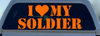 I Love My Soldier Military Car or Truck Window Decal Sticker (Orange)