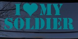 I Love My Soldier Military Car or Truck Window Vinyl Decal Sticker (Turquoise Blue)