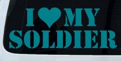 I Love My Soldier Military Car or Truck Window Decal Sticker (Turquoise Blue)