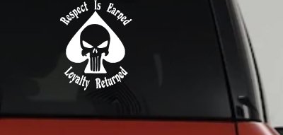 Respect Is Earned Loyalty Returned Punisher Skull Spade Biker Car or Truck Window Vinyl Decal Sticker