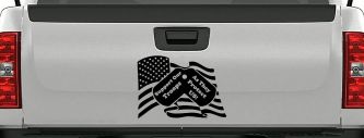 Support Our Troops As They Protect Us American Flag Dog Tags Military Car or Truck Window Decal Sticker (Black)