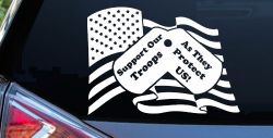 Support Our Troops As They Protect Us American Flag Dog Tags Military Car or Truck Window Decal Sticker
