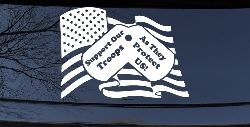 Support Our Troops As They Protect Us American Flag Dog Tags Military Car or Truck Window Decal Sticker