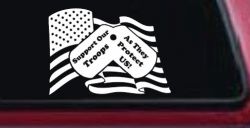 Support Our Troops As They Protect Us American Flag Dog Tags Military Car or Truck Window Decal Sticker