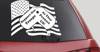 Support Our Troops As They Protect Us American Flag Dog Tags Military Car or Truck Window Vinyl Decal Sticker