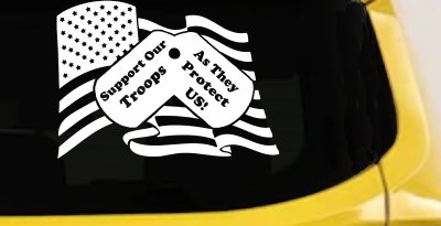 Support Our Troops As They Protect Us American Flag Dog Tags Military Car or Truck Window Vinyl Decal Sticker