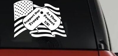 Support Our Troops As They Protect Us American Flag Dog Tags Military Car or Truck Window Vinyl Decal Sticker