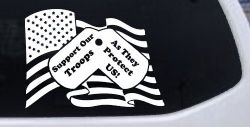 Support Our Troops As They Protect Us American Flag Dog Tags Military Car or Truck Window Decal Sticker