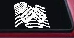 Support Our Troops As They Protect Us American Flag Dog Tags Military Car or Truck Window Decal Sticker