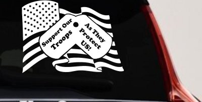 Support Our Troops As They Protect Us American Flag Dog Tags Military Car or Truck Window Vinyl Decal Sticker