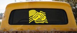 Support Our Troops As They Protect Us American Flag Dog Tags Military Car or Truck Window Decal Sticker (Yellow)