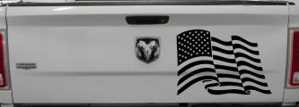 Waving American Flag  Patriotic Car or Truck Window Decal Sticker (Black)