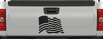 Waving American Flag  Patriotic Car or Truck Window Decal Sticker (Black)