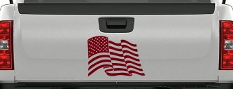 Waving American Flag  Patriotic Car or Truck Window Decal Sticker (Burgundy)