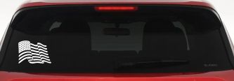 Waving American Flag  Patriotic Car or Truck Window Decal Sticker (White)