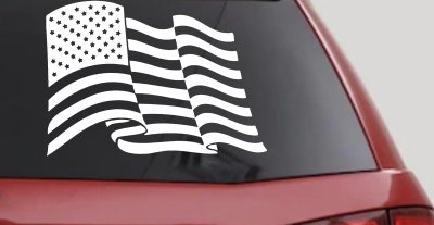 Waving American Flag  Patriotic Car or Truck Window Vinyl Decal Sticker