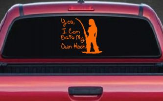 Yes I Can Bait My Own Hook Fishing Car or Truck Window Decal Sticker (Orange)
