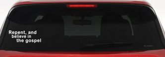 Repent And Believe In The Gospel Christian Car or Truck Window Decal Sticker (White)