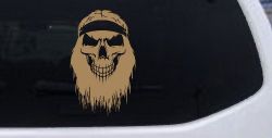 Beard Skull Biker Skulls Car or Truck Window Vinyl Decal Sticker (Light Brown)